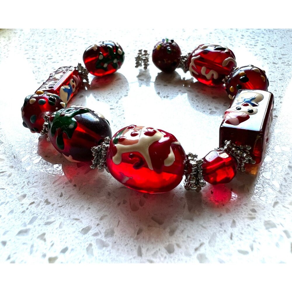 Lamp Work Blown Glass Christmas Santa Snowflakes Snowman Tree Xmas Stretch Brace - Picture 7 of 7